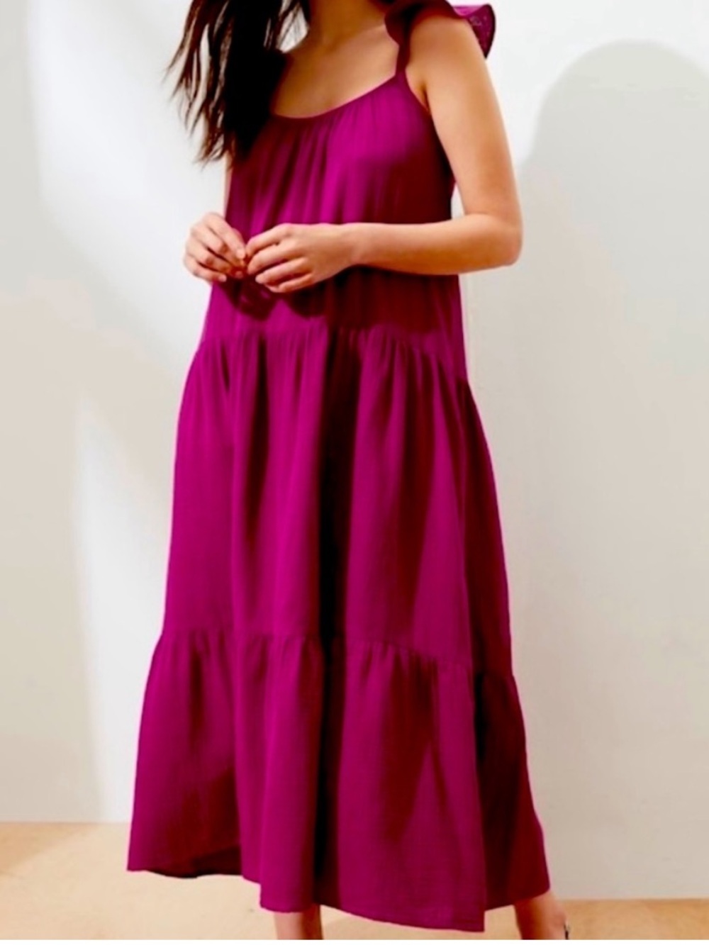 Banana Republic Magenta Gauzy Tiered Midi Dress